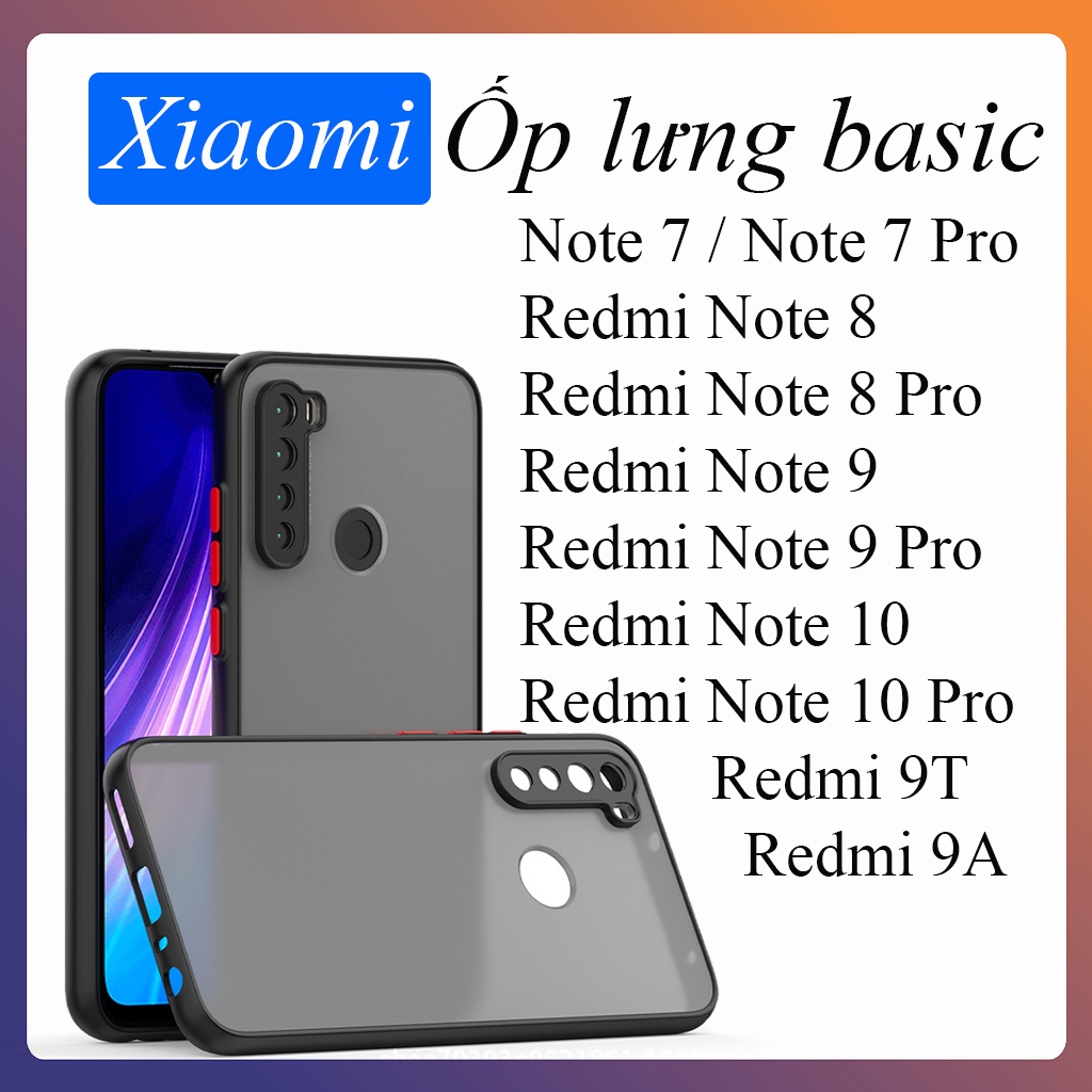 Ốp lưng redmi Note 7 Pro Note 8 Pro Note 9 Pro Note 10 Pro Redmi 9T 9A nhám basic đen lịch lãm