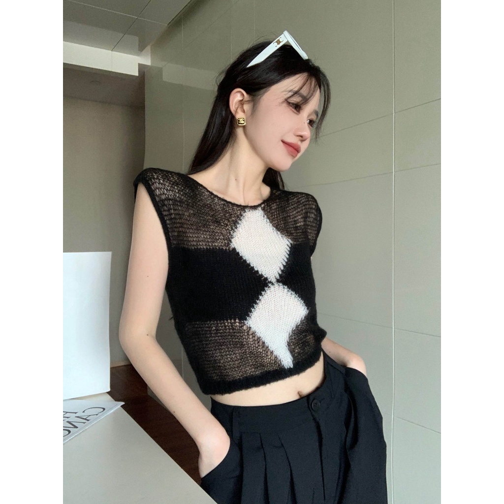 HUANG YOYO Áo Len Không Tay Phong Cách Hàn Quốc Thời Trang Cho Nữ