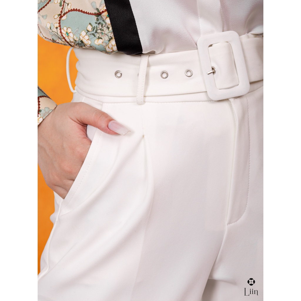 Quần Baggy nữ form công sở màu Trắng Kèm Đai thời thượng Liin Clothing Q3197