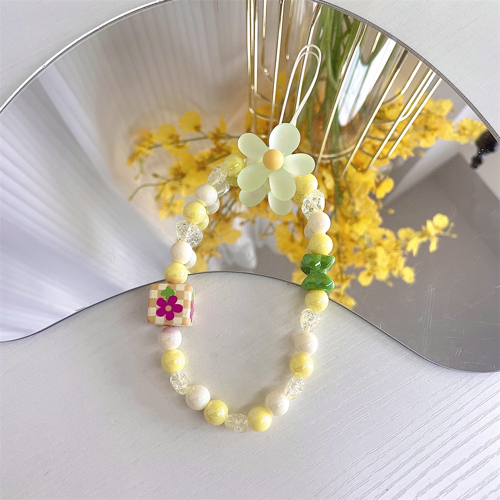 Dây Đeo Điện Thoại Xâu Hạt Acrylic Nhiều Màu Hình Hoa Tulip Hoạt Hình Chống Thất Lạc