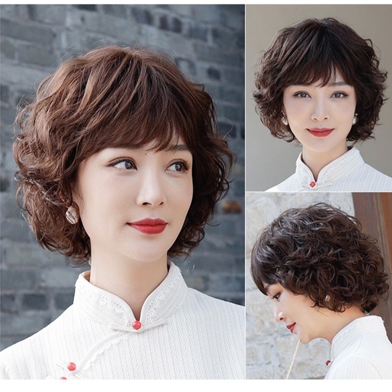 🌿Tặng Lưới🌿 Tóc giả nữ trung niên nguyên đầu tự nhiên - TG48