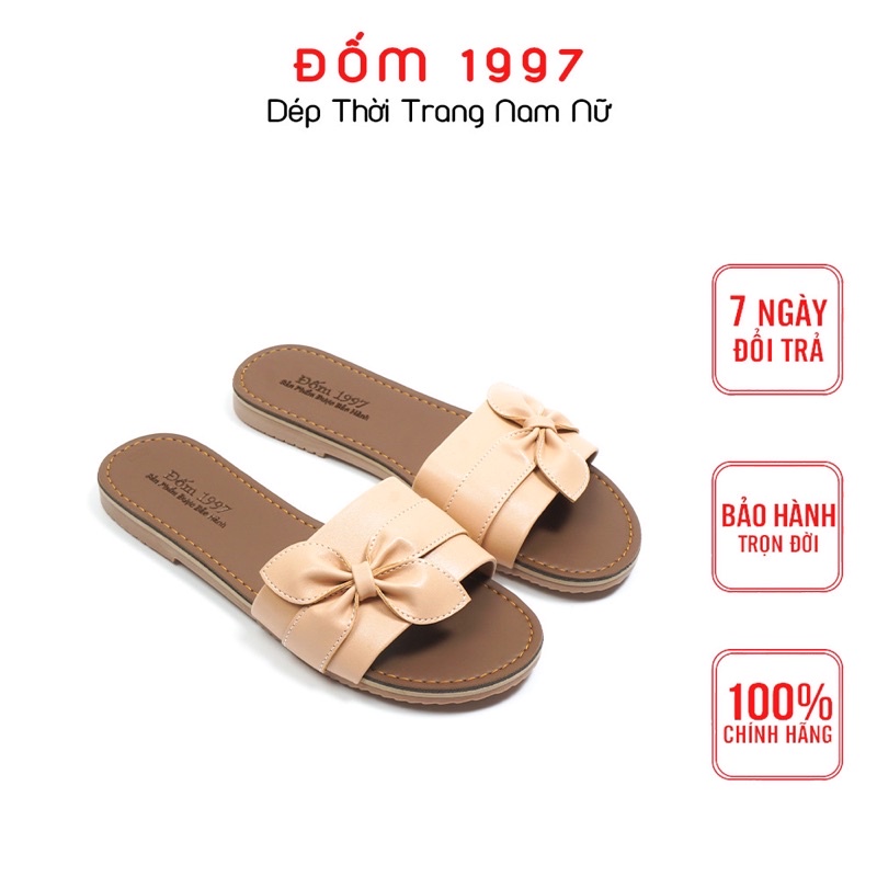 Dép quai ngang nữ gắn nơ chính hãng ĐỐM 1997 ,đế bệt đúc cao su nguyên khối chống trượt cực tốt