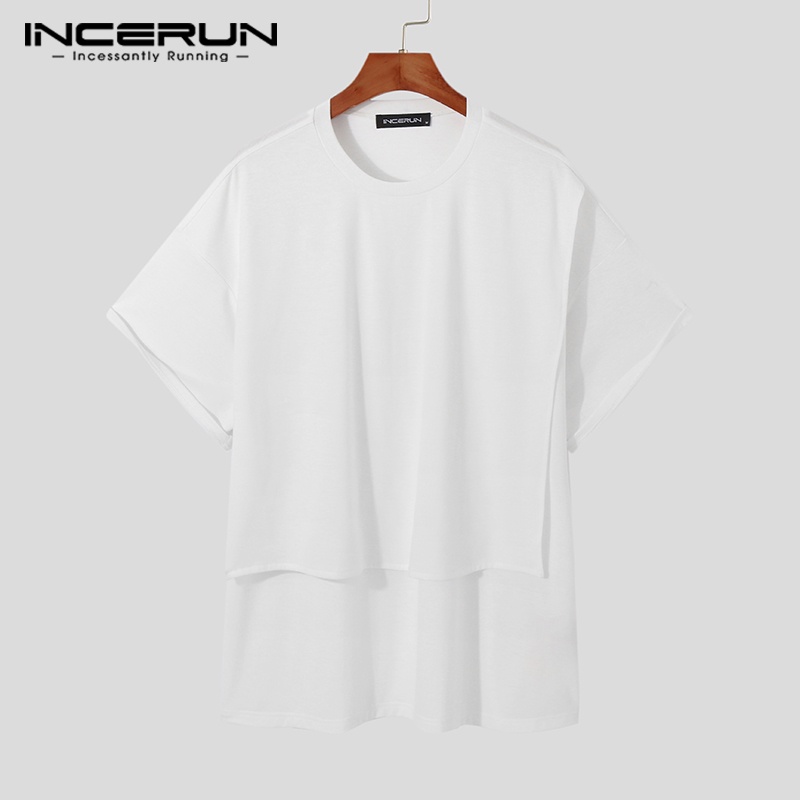 Áo thun INCERUN ngắn tay lệch tà nhiều màu lựa chọn size S-5XL cho nam