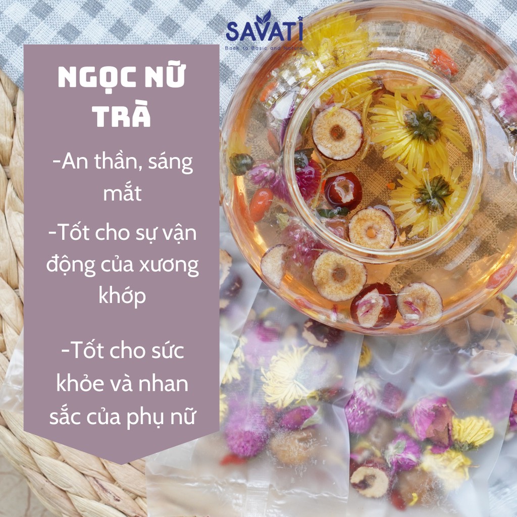 NGỌC NỮ TRÀ SAVATI Cúc vàng, long nhãn, Hoa hồng Đà Lạt, Kỳ tử, Táo đỏ