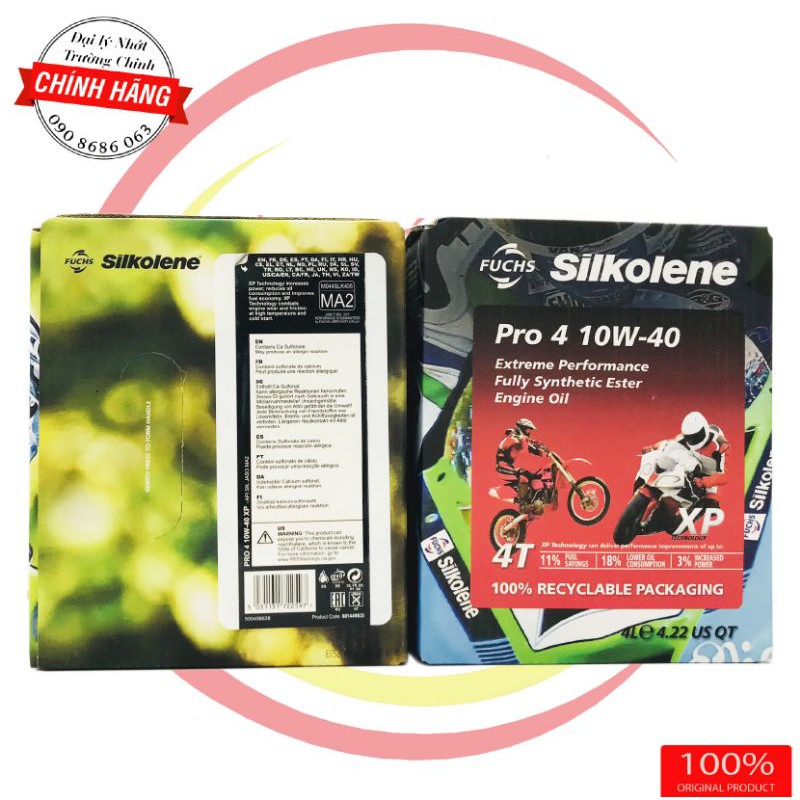 Nhớt Fuchs Silkolene Pro 4 10W 40 thùng 4L Tem 2 lớp Châu Âu Năm 2020