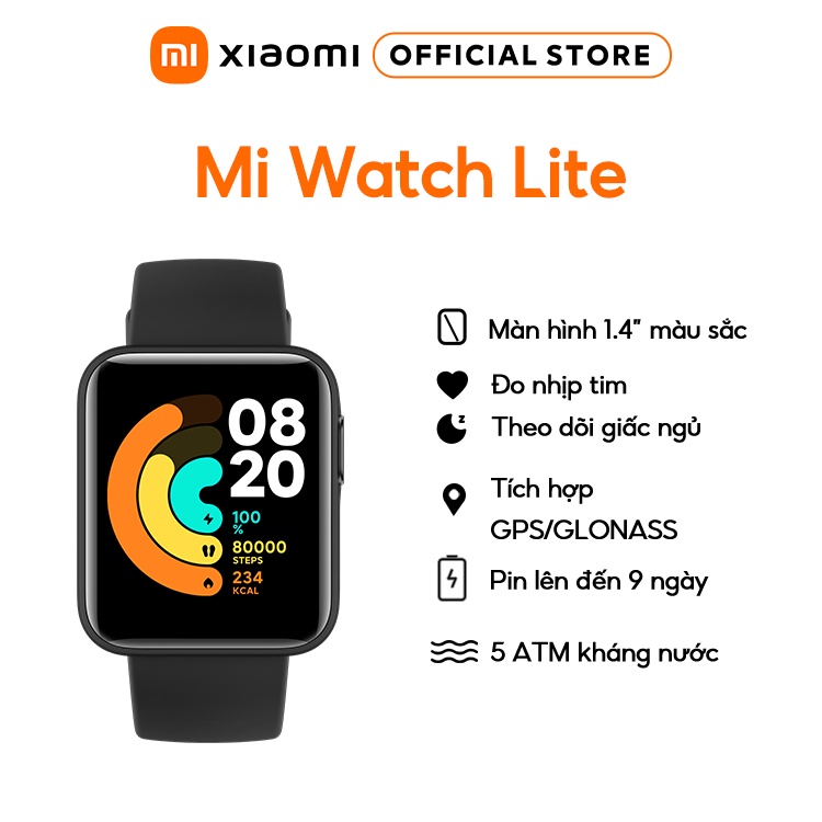 Đồng hồ thông minh Xiaomi Mi Watch Lite - Màn hình 1.4" Hỗ trợ GPS Chống nước 5ATM Hỗ trợ 11 bài tập thể thao