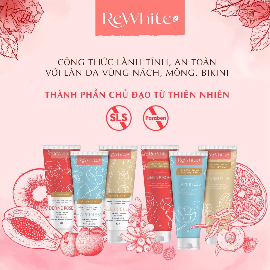 Combo 3 Gel Dưỡng Trắng Vùng Nhạy Cảm REWHITEZ Define Rose, Gabriella, Happiness Tuýp Giúp Kháng Khuẩn, Cấp Ẩm Tuýp 50g