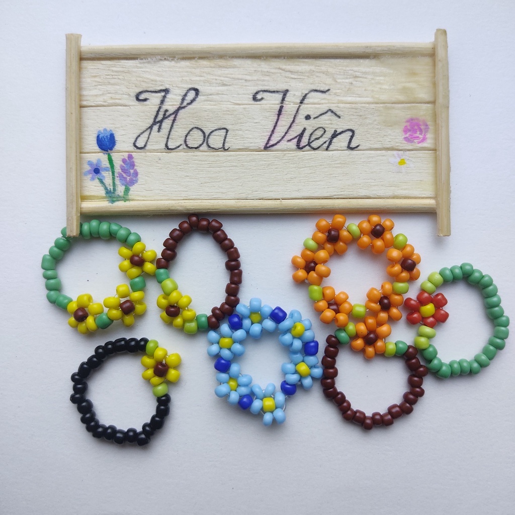 Nhẫn hoa hạt cườm dễ thương nữ tính Ảnh thật
