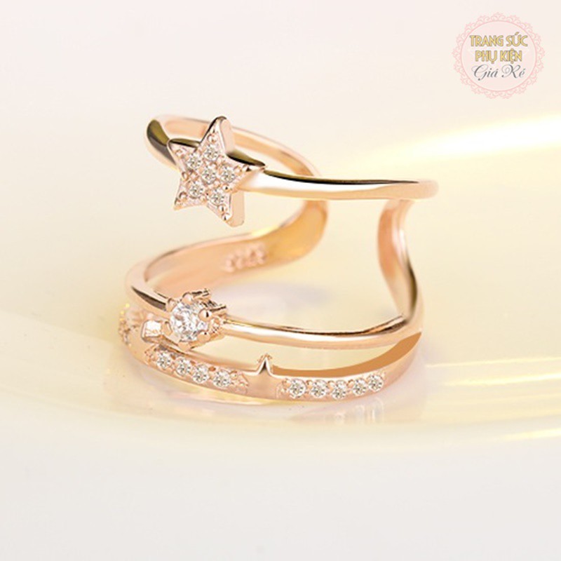 Nhẫn nữ thời trang ngôi sao đính đá bạc Ý S925_N08