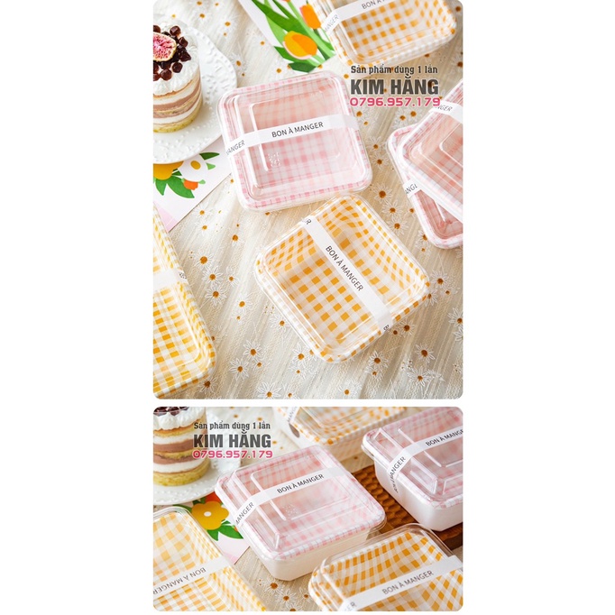 Set 100 hộp vuông caro nhiều màu đựng bánh lạnh , hộp 420ml đựng mousse - tiramisu,...