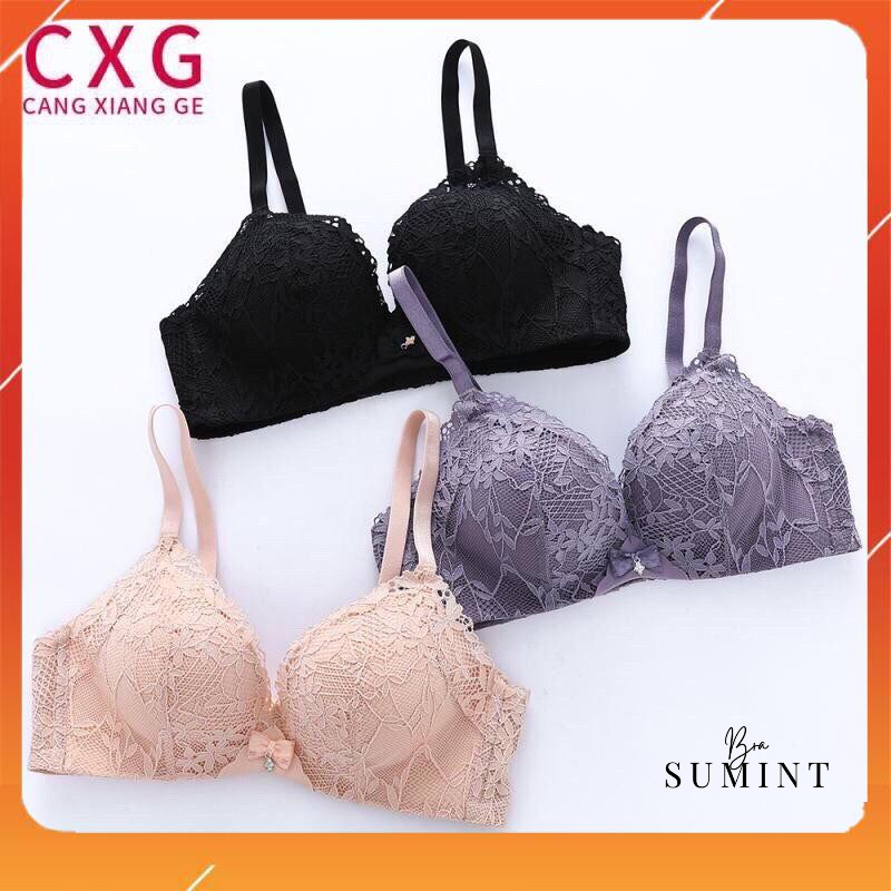 Áo ngực, áo lót nữ su màng ren cao cấp không gọng đệm mút vừa cup chéo ôm gọn nâng đẩy ngực A6202