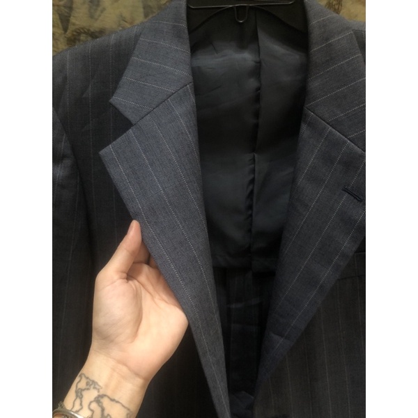 ❣️Áo Vest Blazer NAM Xanh xám sọc dọc Hiệu ❤️‍🔥