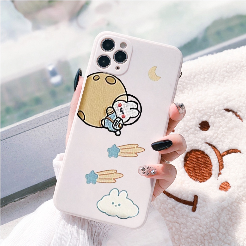 Ốp lưng iphone cạnh vuông Gấu &amp; Thỏ phi hành gia 6/6s/6splus/7/7plus/8/8plus/x//xs/11/12/pro/max/plus/promax e134