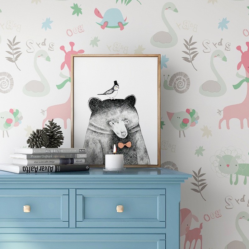 1m decal giấy dán tường động vật xinh khổ 45cm keo sẵn