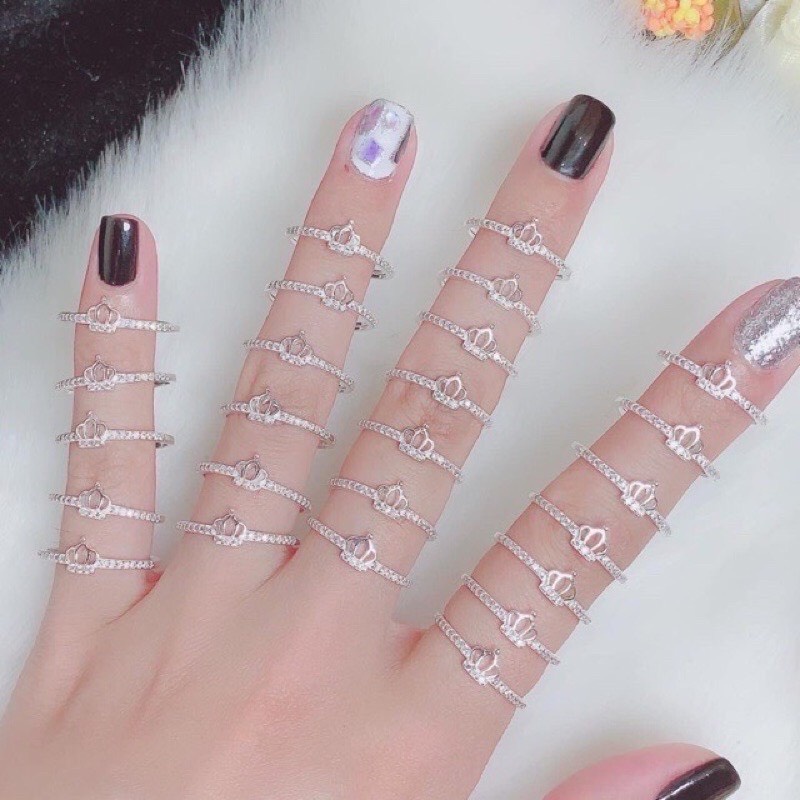 Nhẫn nữ bạc ta vương miện đính đá - Kho sỉ bạc Nhất Linh