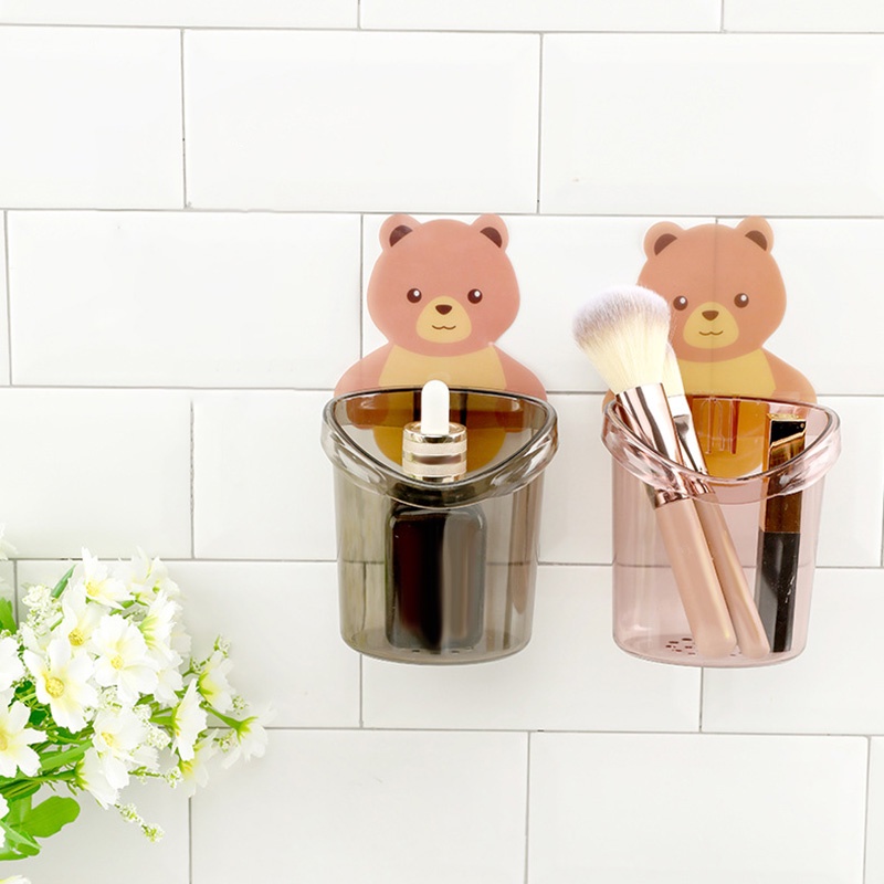Cốc đựng bàn chải đánh răng hình gấu nâu dễ thương treo tường HB
