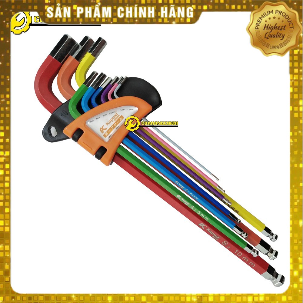 Bộ lục giác 9 cây hệ mét 0.5-10 mm cao cấp - 9 màu