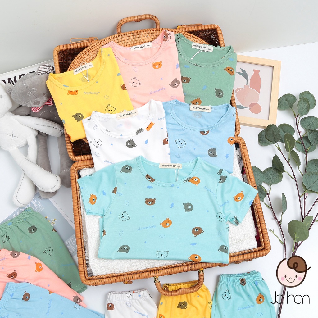 [SALE] Bộ Quần Áo Bé Gái, Bé Trai Minky Mom Vải Thun Lạnh Hình Gấu Dễ Thương, Bộ Cộc Tay Cho Bé Mặc Nhà MKM2210