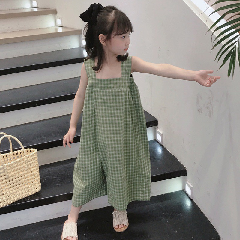 Áo liền quần Hai Dây Họa Tiết Sọc Caro Phong Cách Hàn Quốc