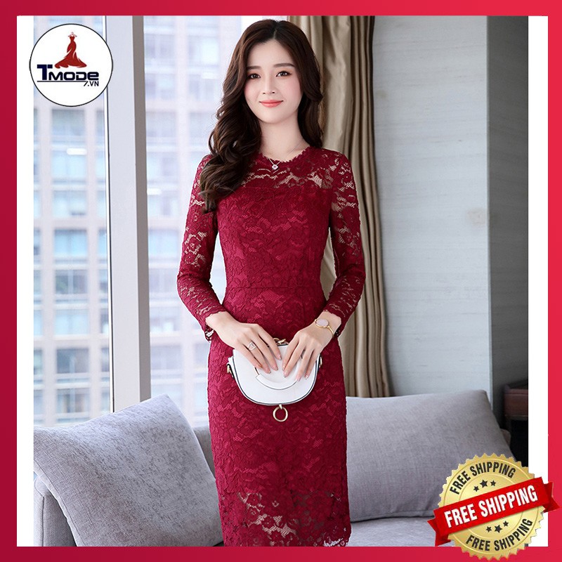 [VIDEO + ẢNH THẬT]  ĐẦM DỰ TIỆC REN BODY CÓ SIZE XXL HỌA TIẾT HOA NƠ LƯNG TAY DÀI DUYÊN DÁNG THỜI TRANG