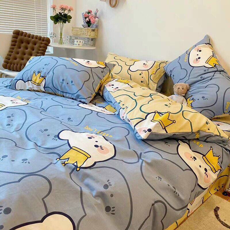 BỘ CHĂN GA GỐI COTTON POLY NHẬP KHẨU MẪU GẤU NƠ