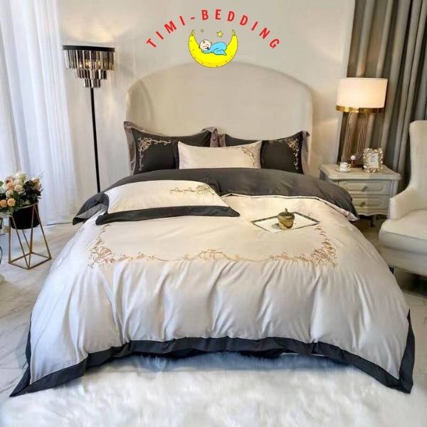 Bộ chăn ga gối lụa 4 món thêu hoàng gia cao cấp, nhập khẩu, sang trọng – Set ga gối lụa – Timibedding