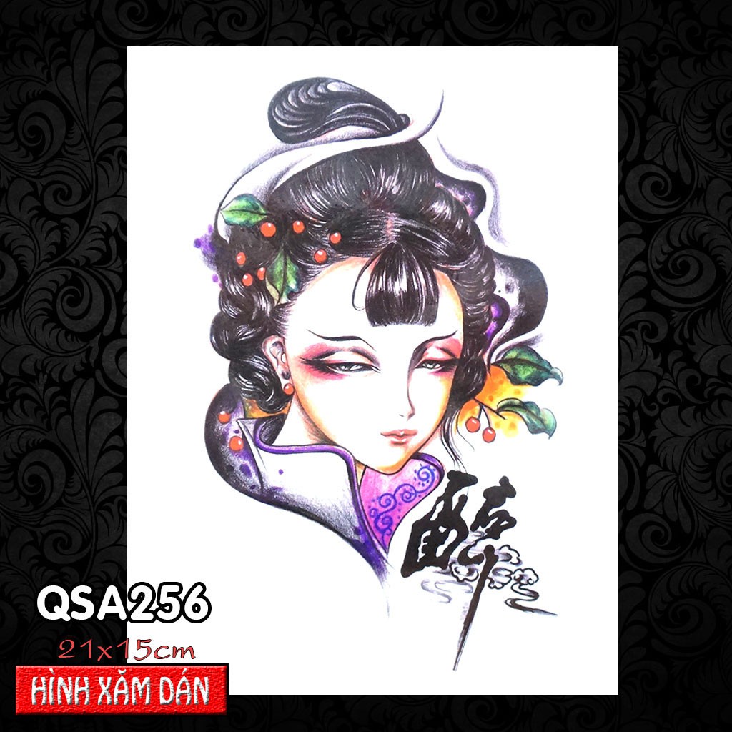 Hình Xăm Dán Geisha, Gái Nhật, Cô Gái Các Loại 2 (21x15 cm)