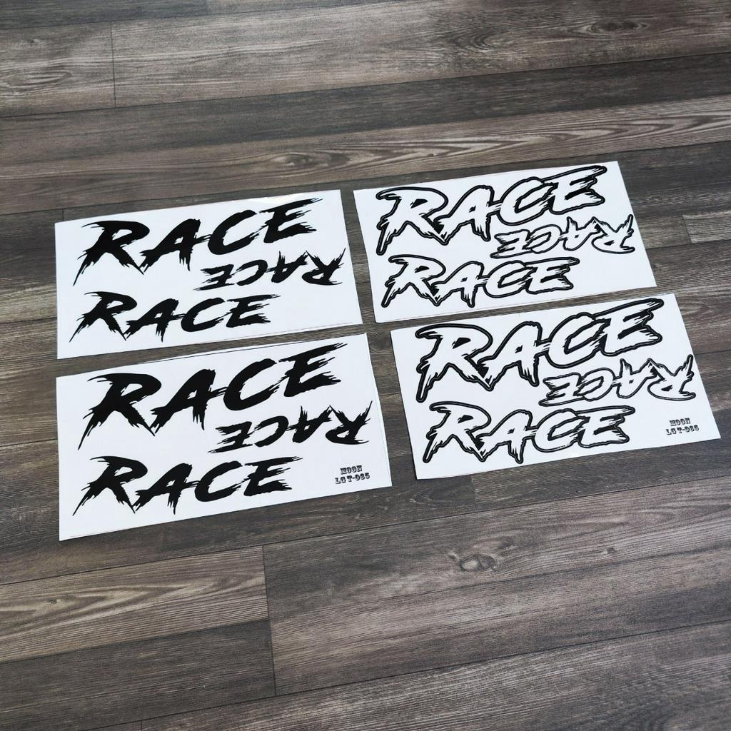 (GIÁ 2 miếng) Bộ tờ tem 06 chữ RACE dán trang trí xe máy, nón bảo hiểm, balo...