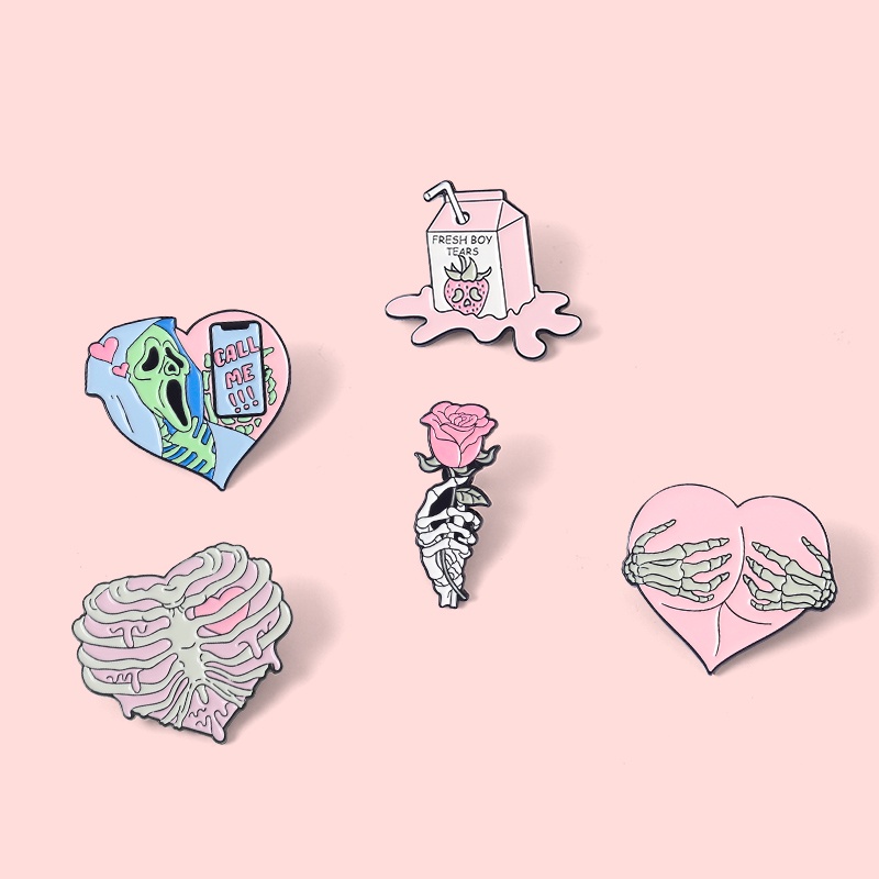 Ghim Cài Áo Hình Bàn Tay Xương Màu Hồng Sữa Thời Trang