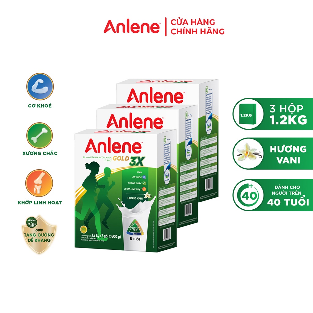 Combo 3 hộp Sữa Bột Anlene Gold Movepro Hương Vanilla 1,2Kg/hộp