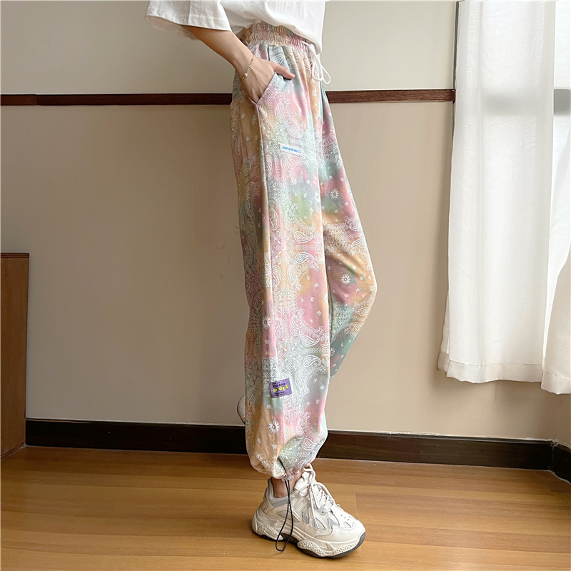 SUXI Quần dài ống rộng in hoa phong cách Hàn Quốc retro thời trang mùa hè cho nữ