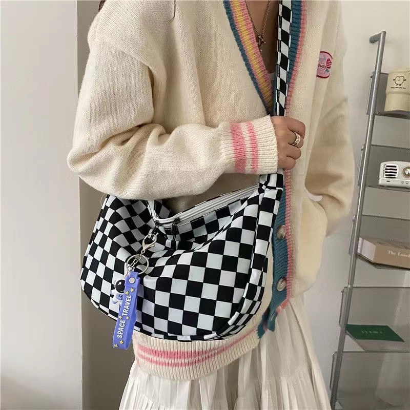Túi Đeo Chéo Họa Tiết Sọc Caro Phong Cách Vintage Thời Trang Cho Nữ