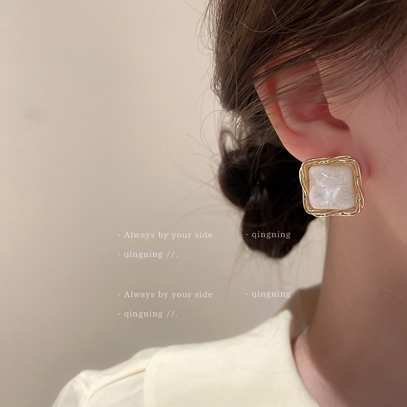 Khuyên tai DREJEW 2 bạc 925 dáng vuông/ gợn sóng nước phong cách Hàn Quốc thời trang cho nữ