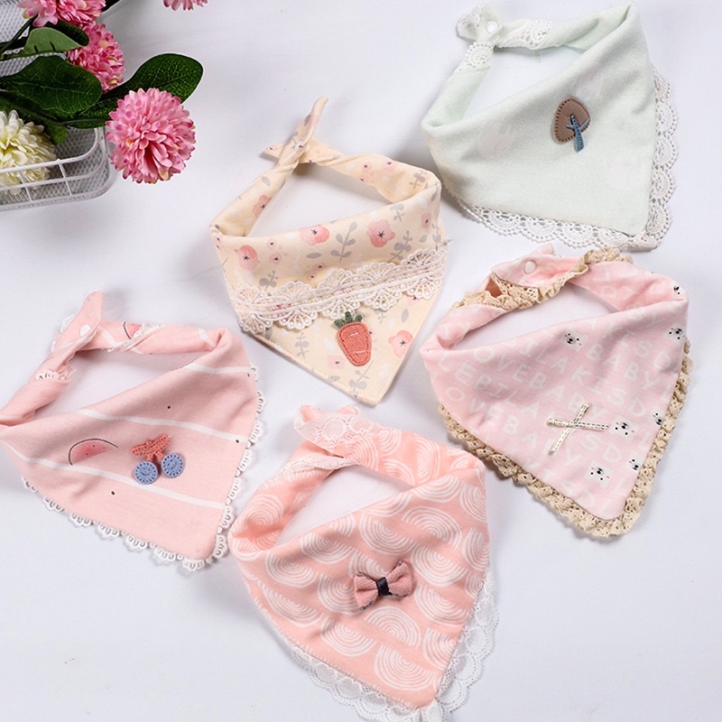 Khăn Yếm Tam Giác 100% cotton Hữu cơ Tự nhiên, 2 nấc Cúc bấm.