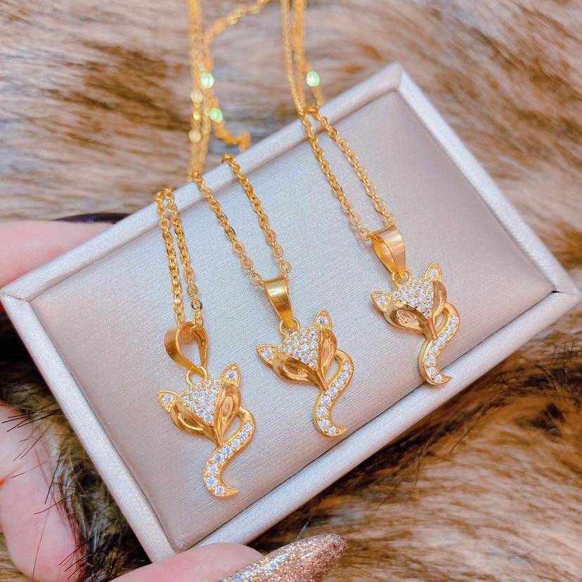 dây chuyền hồ ly full vàng 18ka , đính đá sáng lấp lánh