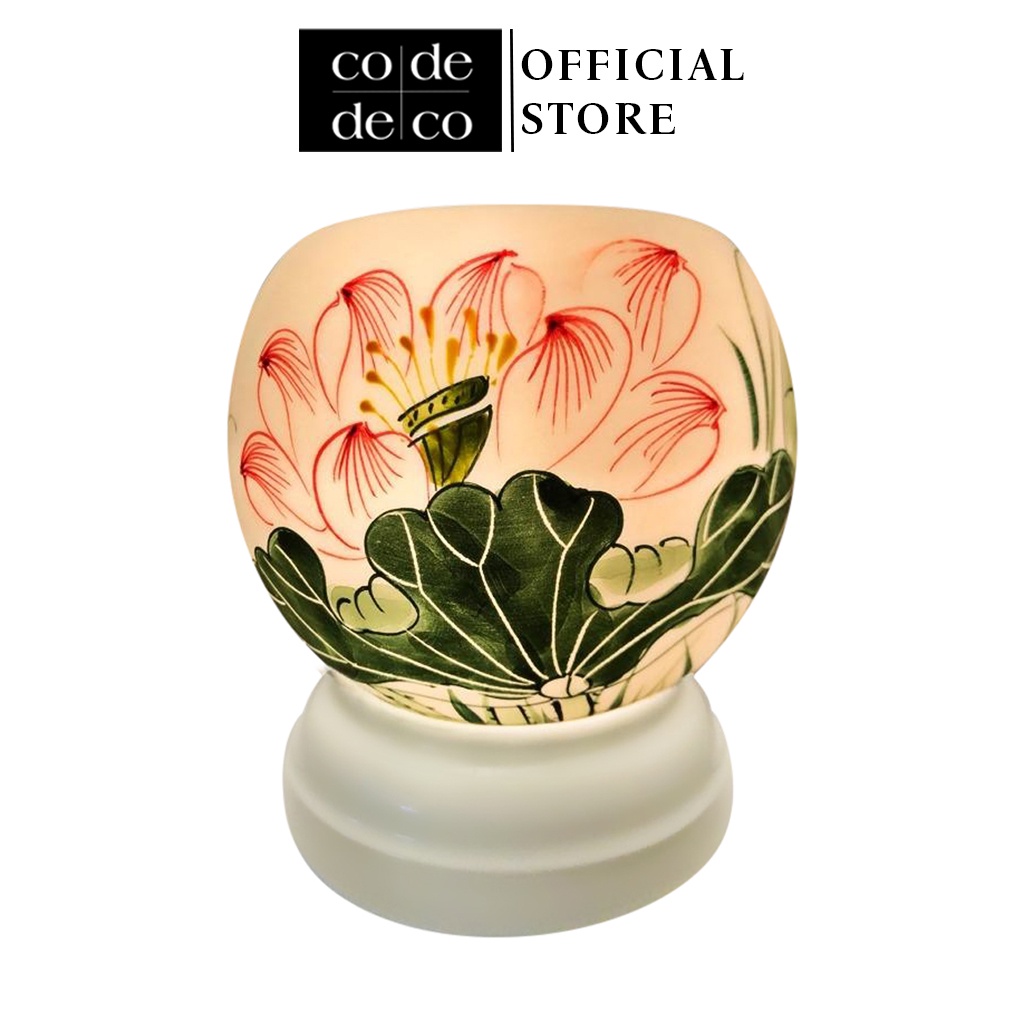Đèn Xông Tinh Dầu Gốm Bát Tràng Hình Hoa Sen Code Deco + Tặng 1 Lọ Tinh Dầu Sả Chanh (10ml)