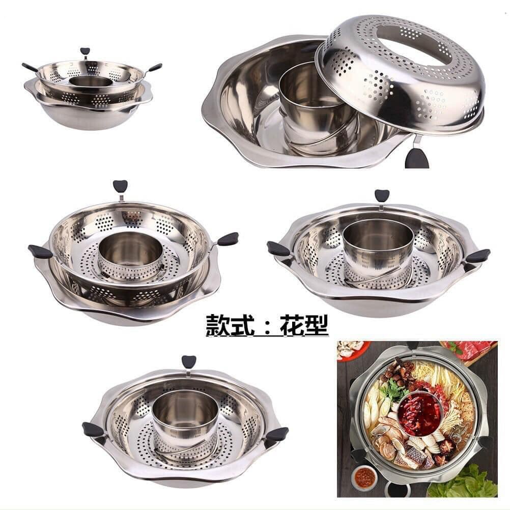 Nồi lẩu xoay inox 2 tầng Hàn Quốc size 32cm dùng được cho cả bếp ga và bếp từ