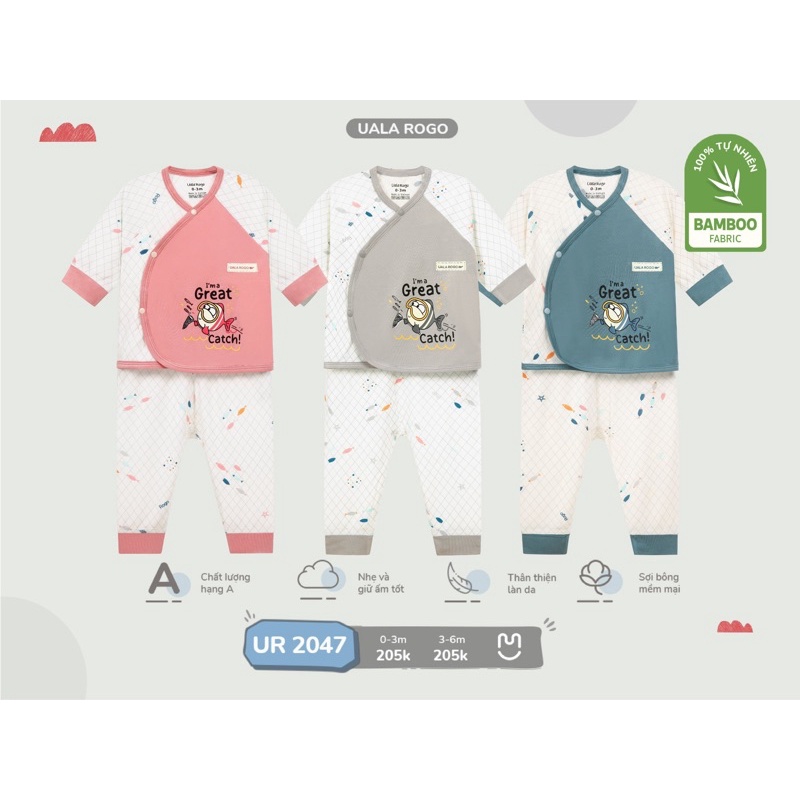 Bộ cài lệch Ualarogo cho bé trai/bé gái sơ sinh đến 6 tháng tuổi