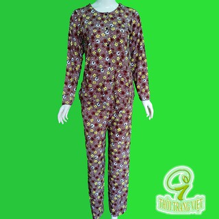 Đồ bộ trung niên chất lượng -đồ bộ nữ - áo 2 túi cổ tròn, tay dài - Màu Nâu đỏ