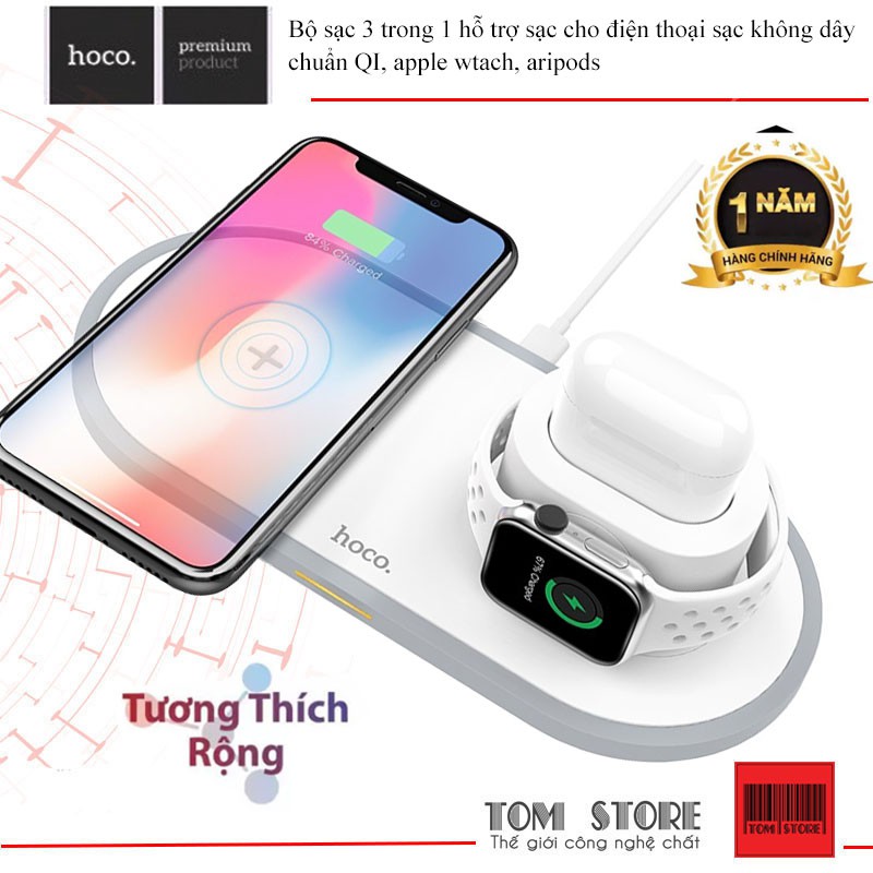 Đế sạc không dây 3 in 1 hỗ trợ sạc nhanh công suất 10w Hoco CW21 sạc chuyên dụng dành cho apple wtach, airpod, iphone