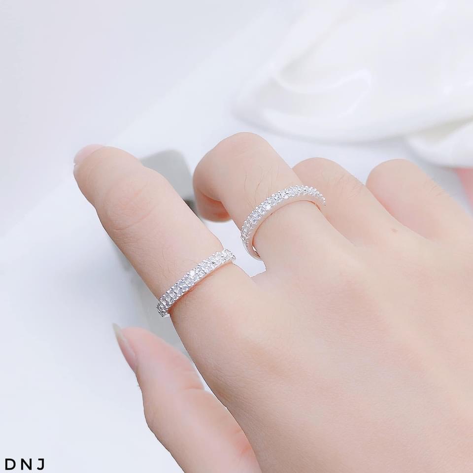 Nhẫn nữ bạc thật 2 hàng đá nhỏ xinh tuyệt đẹp LINH MIU SILVER