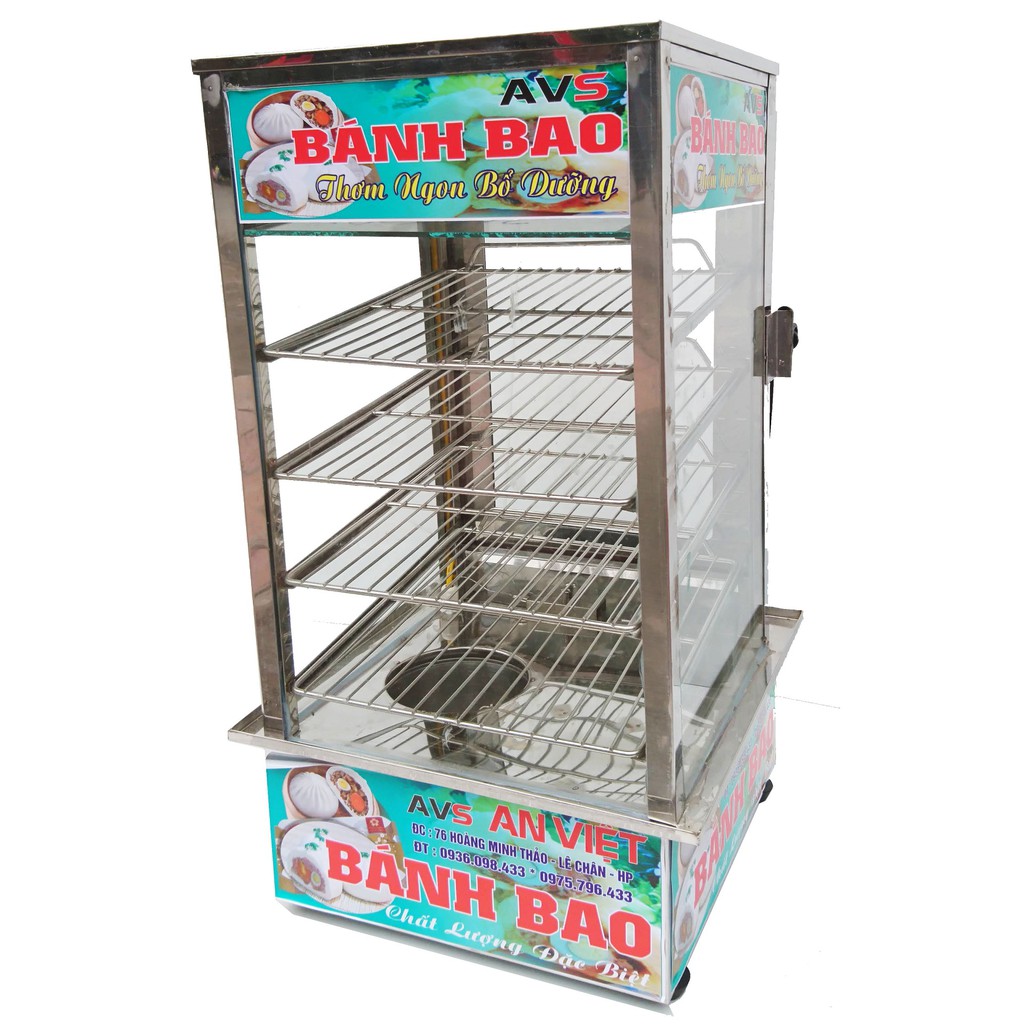 Tủ bánh bao, tủ kính hấp nóng trưng bày bánh bao 4 tầng mini cao cấp BB4 An Việt