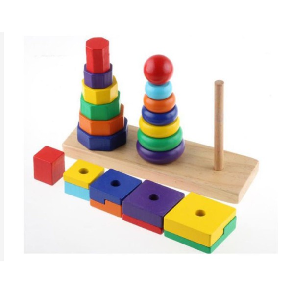 Đồ chơi tháp xếp chồng gỗ 3 cọc Montessori