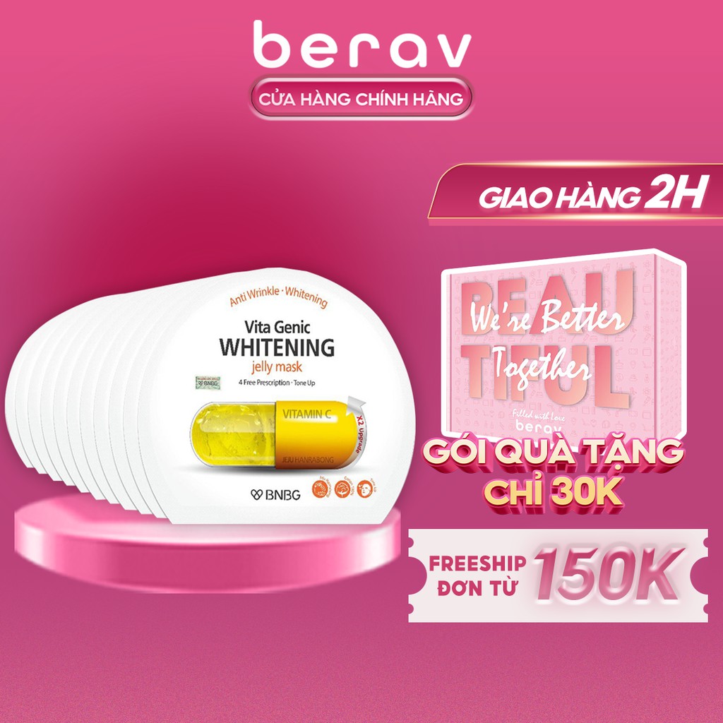 HỘP 10 MẶT NẠ BNBG Giấy Dưỡng Da Trắng Sáng & Làm Đều Màu Da Vita Genic WHITENING Jelly Mask (VITAMIN C) 30mlx10