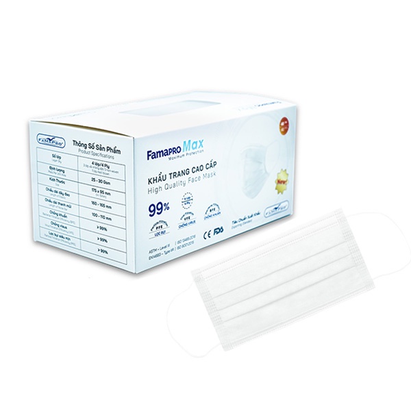 Combo 10 Hộp khẩu trang y tế cao cấp kháng khuẩn 4 lớp Famapro max (40 cái/hộp)