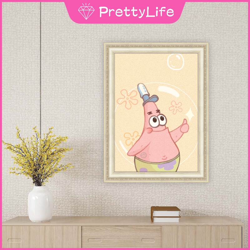 Bộ tranh đính đá 5D họa tiết hoạt hìnhongeBob độc đáo DIY dùng trang trí nhà cửa 30x4