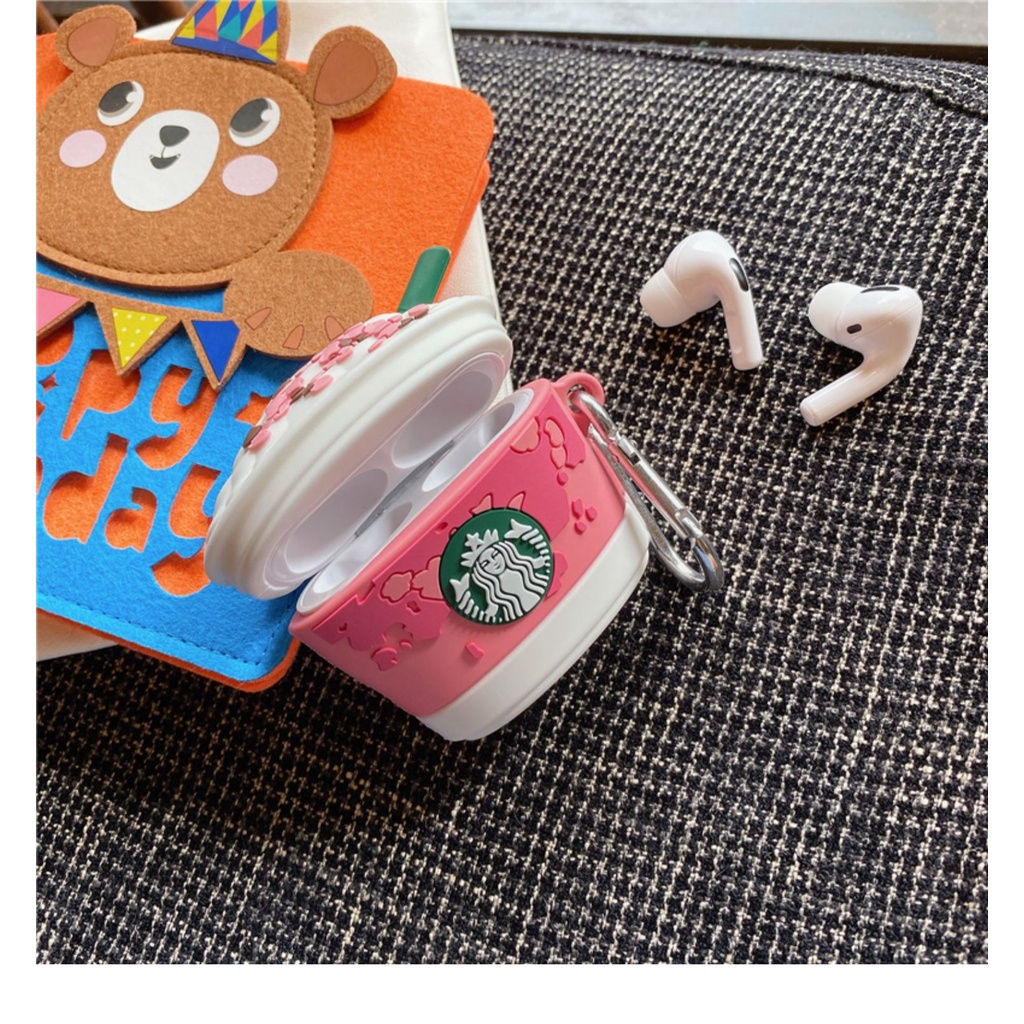 Vỏ Bảo Vệ Hộp Sạc Tai Nghe Airpods 3/1/2 pro bluetooth Không Dây Chất Liệu Silicon Mềm Họa Tiết Starbucks Sakura 3D