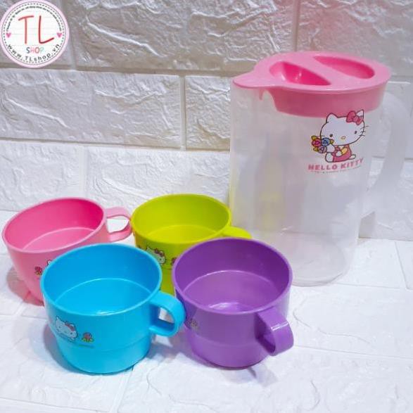 Bộ bình ly nhựa (bình + 4 ly) hình hello kitty xinh xắn - Đồ gia dụng