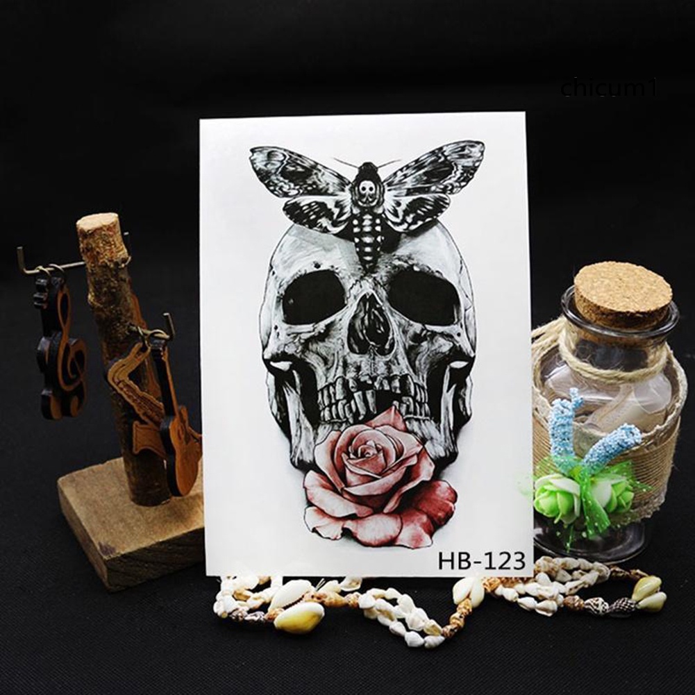 Hình Xăm Dán Tạm Thời Hình Đầu Lâu Và Hoa Chống Thấm Nước Thời Trang