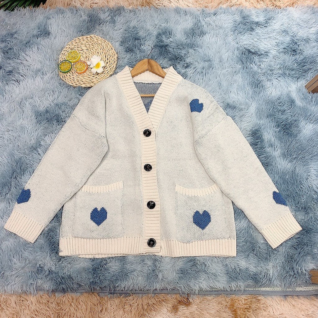 Xả hàng - Áo khoác len cardigan họa tiết trái tim 6037 2H06